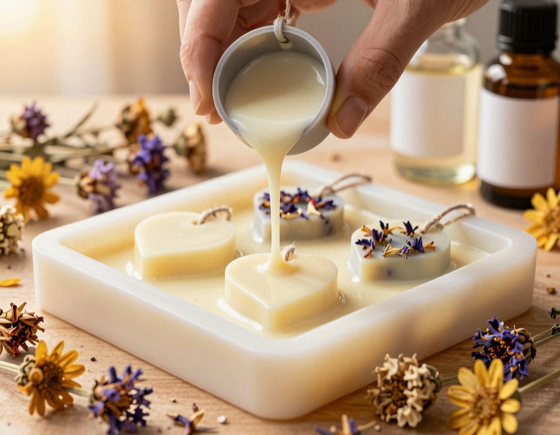 Процесс изготовления аромасаше своими руками: заливка воска в силиконовую форму